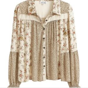 Angie Cream Floral Button-Up Blouse